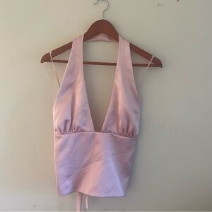 Zara Blush Pink Satin Halter Top